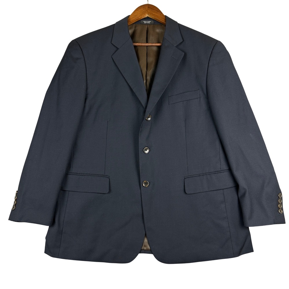 Jones New York Mens 44S Navy Blue 100% Wool 3-Button Blazer Sport Coat Jacket